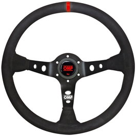 OMP Volant CORSICA en suédine 350mm bras noirs et détail rouge