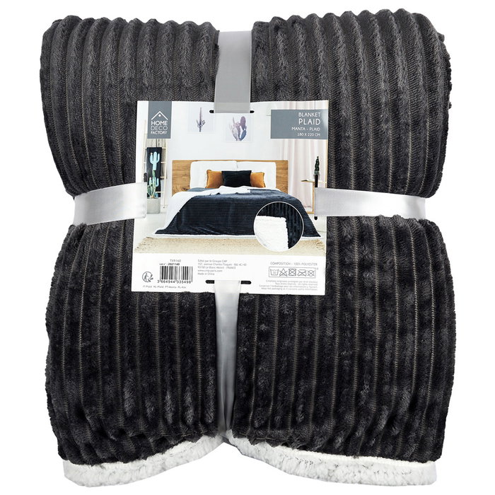 Home Deco Factory Couverture en Flanelle Grise 180x220 cm Home Deco Factory Couverture en Flanelle Grise 180x220 cm