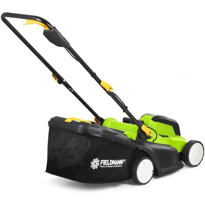 Fieldmann Tondeuse à gazon sans fil 20V - Coupe 33 cm - Hauteur de coupe réglable jusqu'à 65 mm - Pour petits jardins (Batterie et chargeur non inclus)