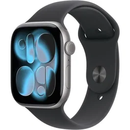 Apple Watch Series 11 GPS + Cellular 46mm Boîtier Aluminium Space Grey - Bracelet Sport Noir - Taille M/L