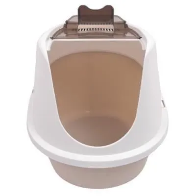 M Pets Maison de toilette ECO TIMA M pour chat - Boîte à litière avec filtre anti-odeurs et porte battante, plastique recyclé, couleur sable du désert