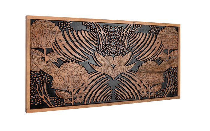 GINER Y COLOMER Tête de lit en bois massif d'acacia 166x81 cm, couleur naturelle et noir, avec nœuds et veines authentiques, livraison en 1 colis