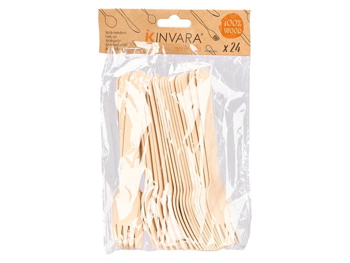 KINVARA Set de 24 fourchettes en bois marron