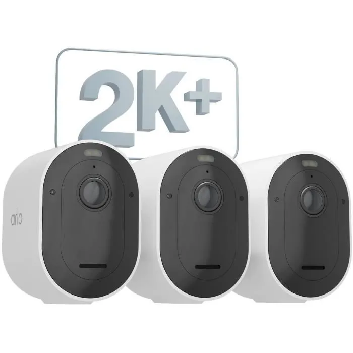 Arlo - Pack de 3 caméras de sécurité extérieures Pro 5 - 4 MP, vision nocturne, détection de mouvement, autonome jusqu'à 8 mois - Résistantes aux intempéries