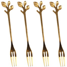 Home Deco Factory Lot de 4 fourchettes à dessert dorées LOUNGE avec détails en forme de feuilles