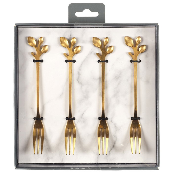 Home Deco Factory Lot de 4 fourchettes à dessert dorées LOUNGE avec détails en forme de feuilles Home Deco Factory Lot de 4 fourchettes à dessert dorées LOUNGE avec détails en forme de feuilles