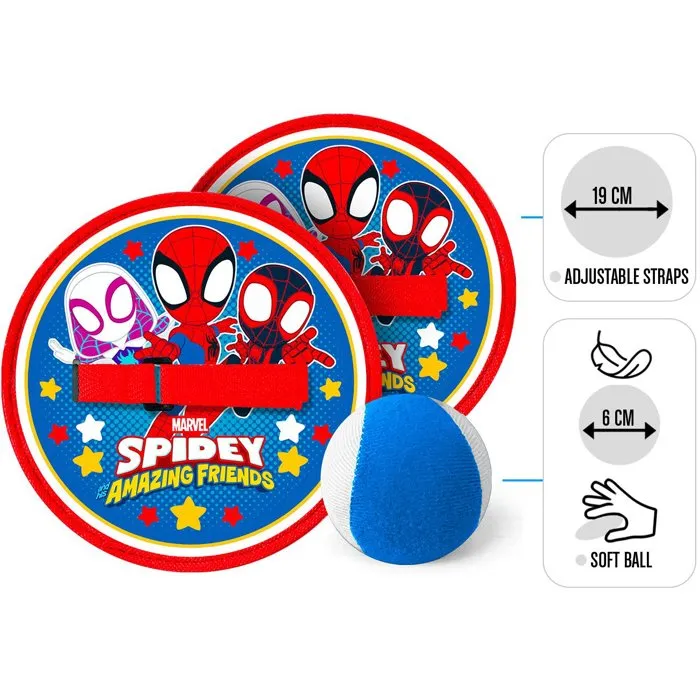 Marvel Spidey - Jeu de lance-attrape balle avec 2 raquettes scratch et balle adhérente - Pour coordination et motricité