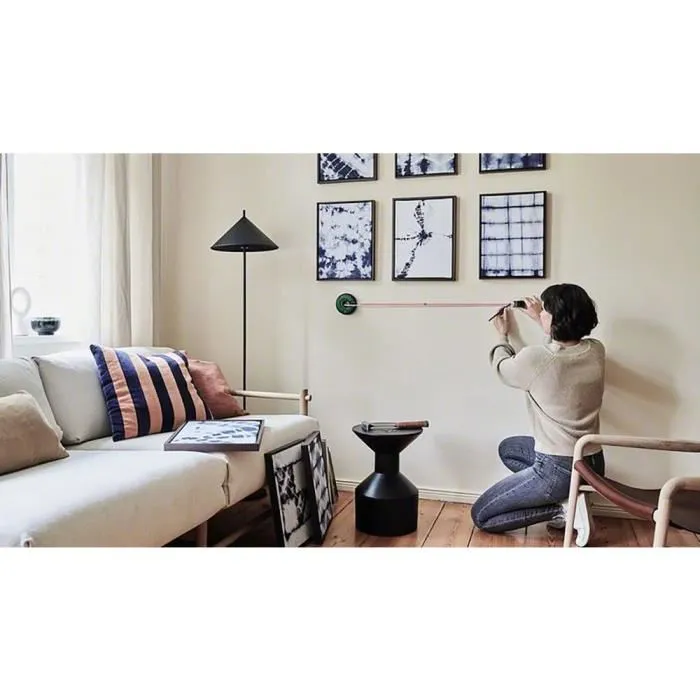 Bosch Mètre Laser Ligne Atino avec mètre ruban intégré pour alignement et fixation facile des cadres, étagères, miroirs et TV