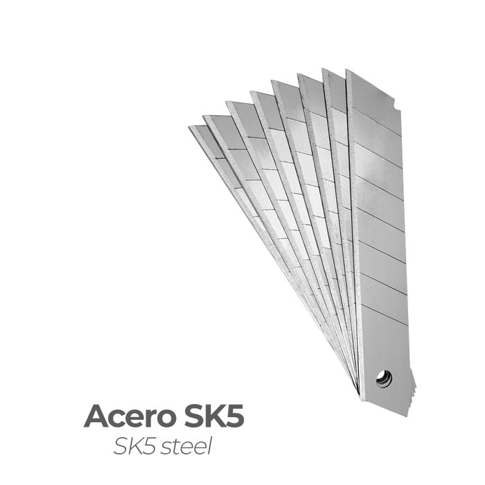 WOLFPACK LINEA PROFESIONAL Lames de cutter 18 mm en acier SK5 (Étui de 10 pièces) WOLFPACK LINEA PROFESIONAL Lames de cutter 18 mm en acier SK5 (Étui de 10 pièces)