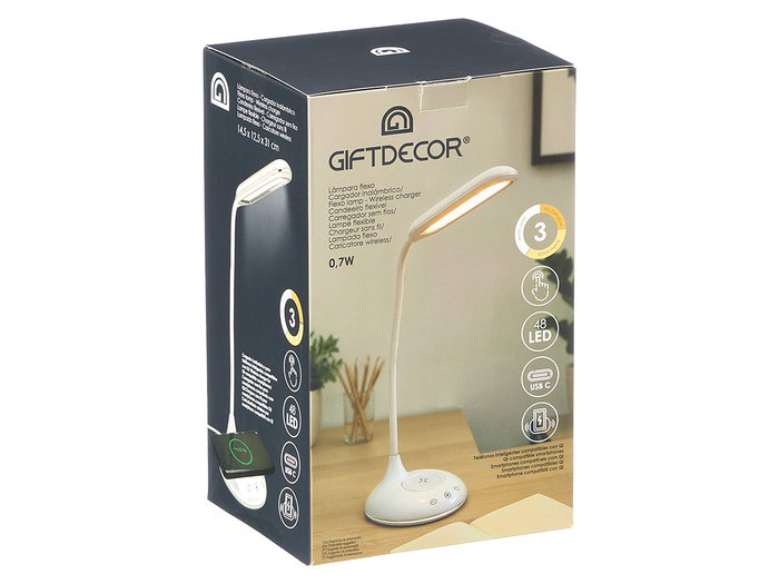 Giftdecor Lampe Flexo avec Chargeur USB Blanc Plastique 25x30x12 cm (Set de 6)