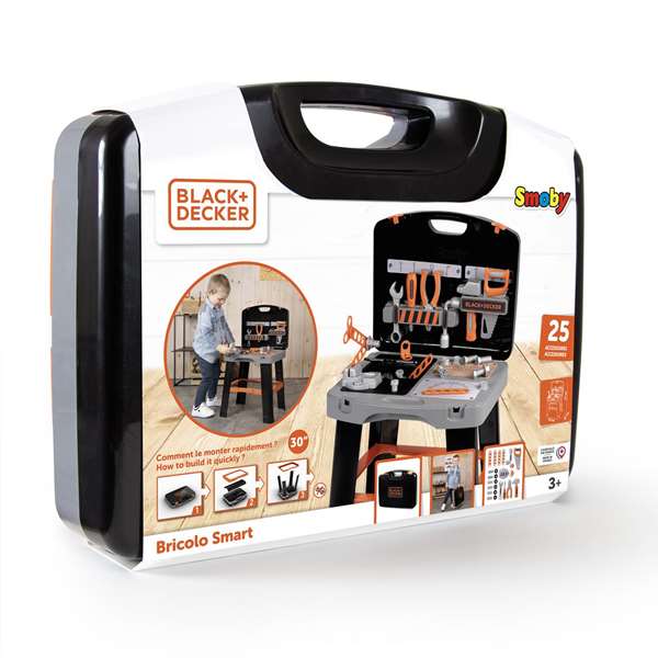 Smoby - Etabli Bricolo Smart, mallette de jeu d'imitation B+D avec 33 accessoires (scie, marteau, vis) pour enfants à partir de 3 ans, fabriqué en France