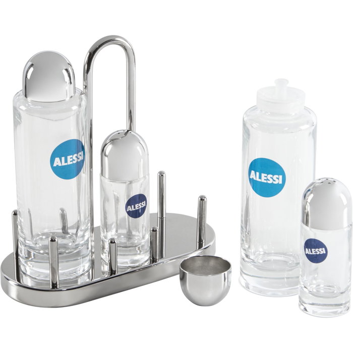 Alessi Service de Condiments 5070 en Verre et Acier Inoxydable 18/10 Alessi Service de Condiments 5070 en Verre et Acier Inoxydable 18/10