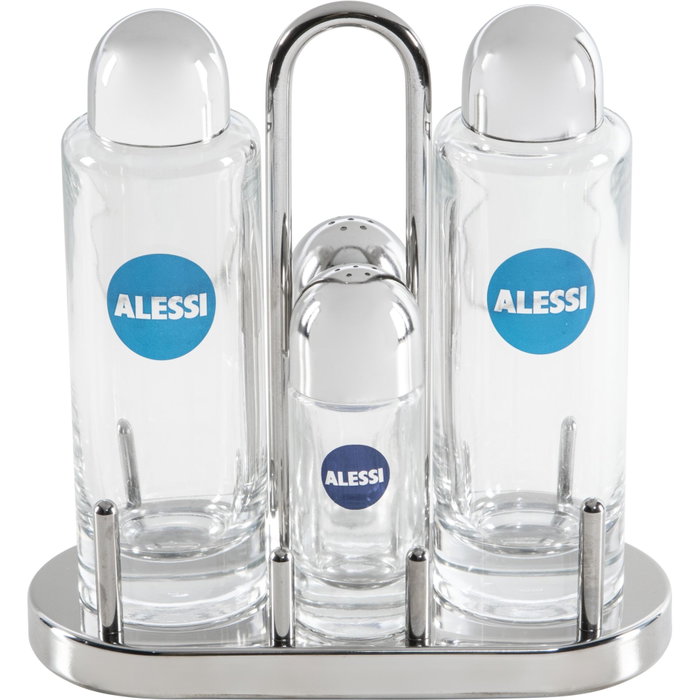 Alessi Service de Condiments 5070 en Verre et Acier Inoxydable 18/10 Alessi Service de Condiments 5070 en Verre et Acier Inoxydable 18/10