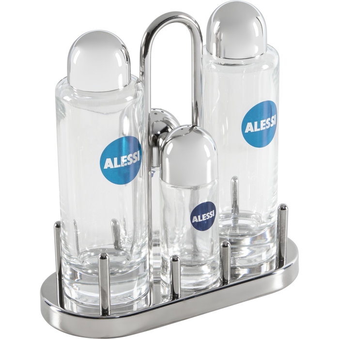 Alessi Service de Condiments 5070 en Verre et Acier Inoxydable 18/10 Alessi Service de Condiments 5070 en Verre et Acier Inoxydable 18/10