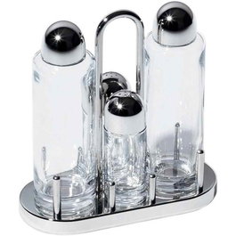 Alessi 5070 Service de condiments en verre et acier inoxydable 18/10 4 pièces - Design Ettore Sottsass