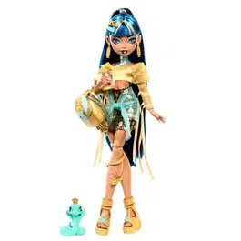 Monster High Poupée Cléo de Nile avec Cobra et Accessoires - Tenue Noire et Or Articulée HXH74