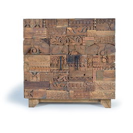 GINER Y COLOMER Buffet en bois de manguier et bois recyclé 2 portes - Dimensions : 90 x 90 x 50 cm, couleur naturel, meuble artisanal
