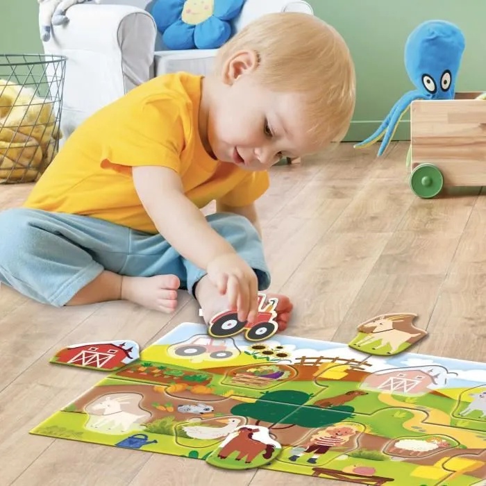 Lisciani Giochi Puzzle Éducatif Panoramique La Ferme - CAROTINA BABY pour 1 à 4 Ans - Développe Logique et Motricité Fine - Pièces Robustes Fabriqué en Italie