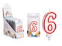 Arte Regal Bougie Anniversaire Numéro 6 Blanche Bord Rouge 4 x 8 x 1 cm (Set de 72)