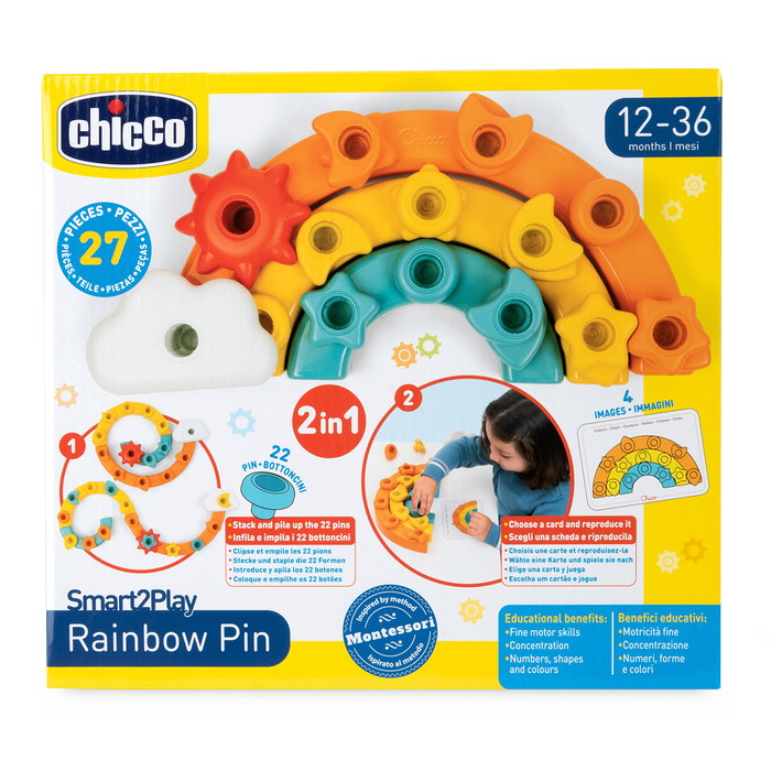 Chicco Arc-en-ciel Multiactivités pour Enfants - Jeu d'Éveil avec Pins et Formes - Jouet Éducatif dès 12 Mois - Réf. 00012198000000