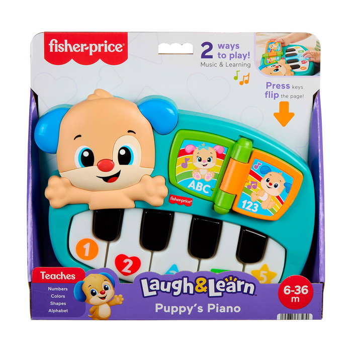 Fisher-Price Piano Perrito Ríe y Aprende JMM47 - Piano d'éveil électronique avec lumières, sons et phrases éducatives (Anglais, Français, Allemand, Espagnol)