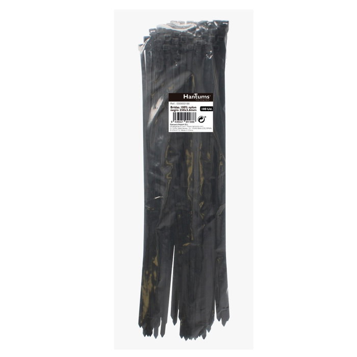 Hantums Sac de 100 colliers de serrage en nylon 250 x 3,6 mm Noir Hantums Sac de 100 colliers de serrage en nylon 250 x 3,6 mm Noir