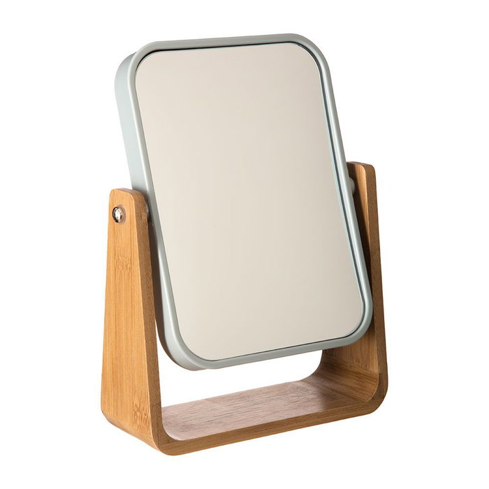 5Five Miroir de Bain Double Face avec Pied en Bambou Blanc Collection Naturéo 22x16x6cm 5Five Miroir de Bain Double Face avec Pied en Bambou Blanc Collection Naturéo 22x16x6cm