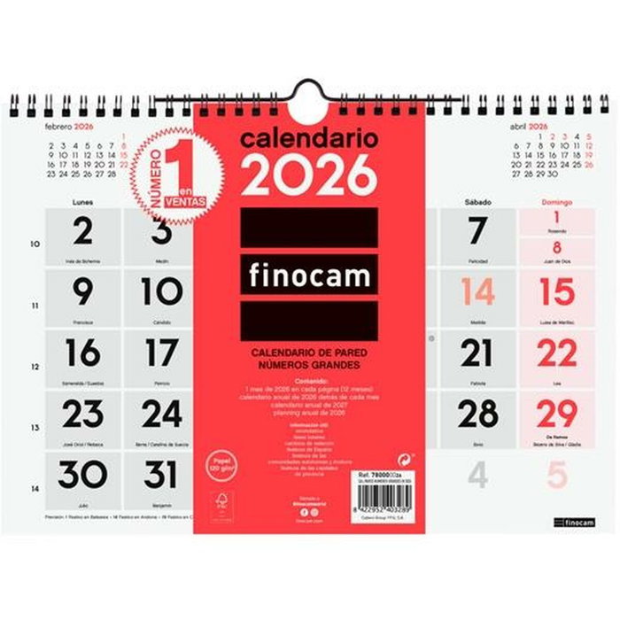 calendrier mural Finocam A4 Papier 2026 30 x 21 cm calendrier mural Finocam A4 Papier 2026 30 x 21 cm