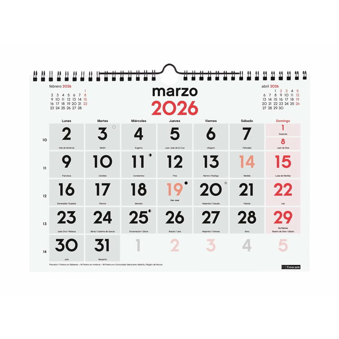 calendrier mural Finocam A4 Papier 2026 30 x 21 cm calendrier mural Finocam A4 Papier 2026 30 x 21 cm
