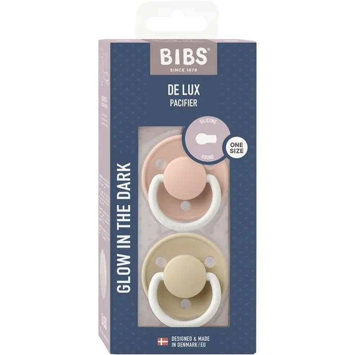 Bibs Sucette DeLux Embout rond Silicone Blush Vanilla phosphorescent - Pack de 2 Bibs Sucette DeLux Embout rond Silicone Blush Vanilla phosphorescent - Pack de 2