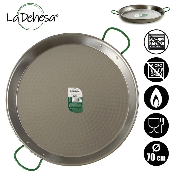 La Dehesa Paellère Polie Acier 70 cm 30 Rations Argent avec Poignées (Set de 2)