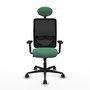 Chaise Zulema Synchro 3 positions tissu Vert émeraude Maille Noir Base en nylon noir Accoudoir 2D Appui-tête Roulettes 65mm nylon