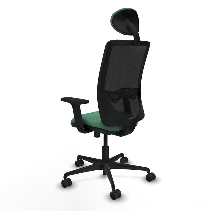 Chaise Zulema Synchro 3 positions tissu Vert émeraude Maille Noir Base en nylon noir Accoudoir 2D Appui-tête Roulettes 65mm nylon