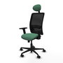 Chaise Zulema Synchro 3 positions tissu Vert émeraude Maille Noir Base en nylon noir Accoudoir 2D Appui-tête Roulettes 65mm nylon