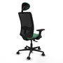 Chaise Zulema Synchro 3 positions tissu Vert émeraude Maille Noir Base en nylon noir Accoudoir 2D Appui-tête Roulettes 65mm nylon