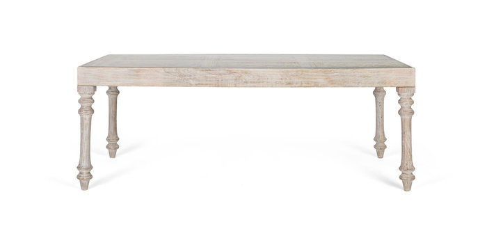 GINER Y COLOMER - Table de salle à manger rectangulaire en bois de manguier sculpté à la main, verre, 220 cm, blanc décapé GINER Y COLOMER - Table de salle à manger rectangulaire en bois de manguier sculpté à la main, verre, 220 cm, blanc décapé