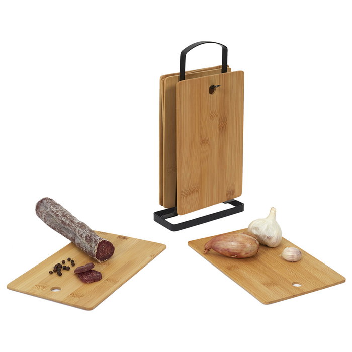 Cook Concept Ensemble de 6 planches à découper en bambou avec support en métal