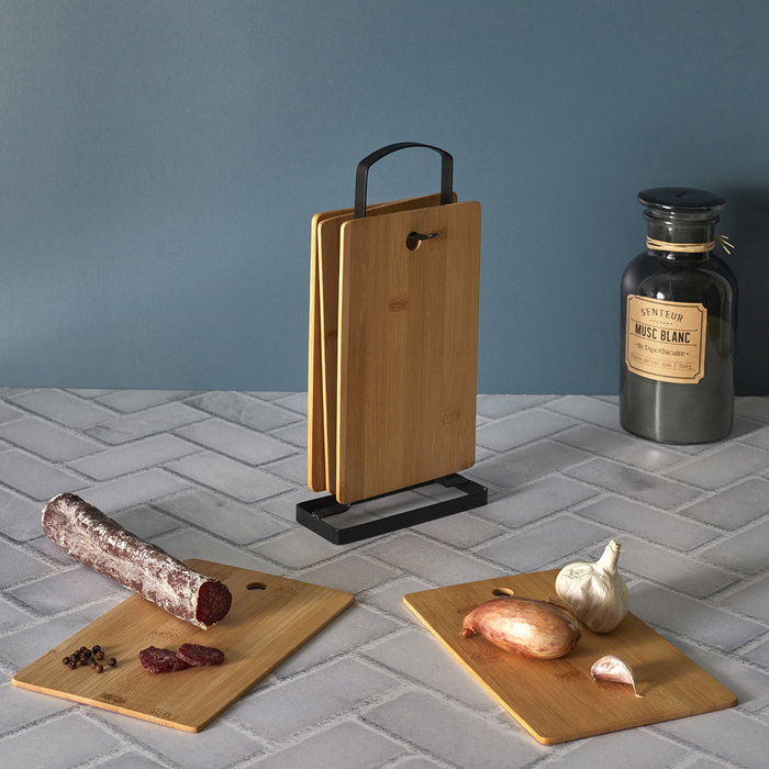 Cook Concept Ensemble de 6 planches à découper en bambou avec support en métal