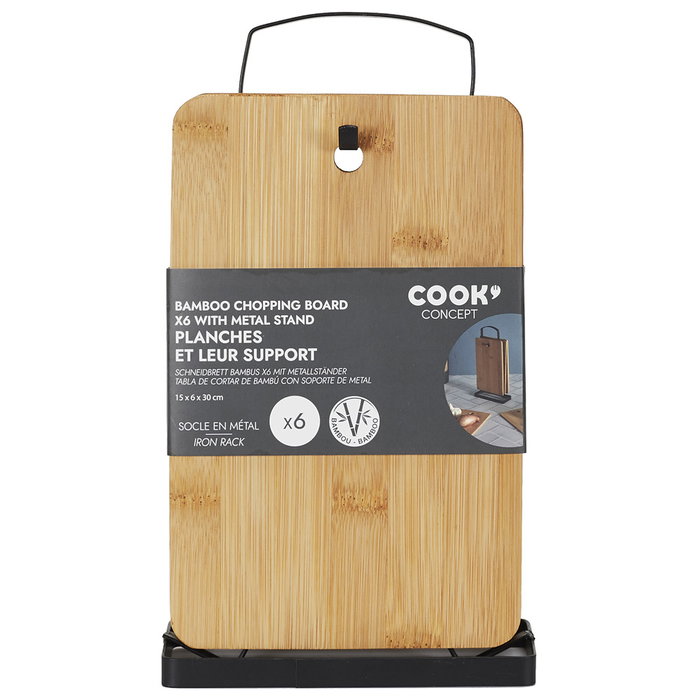 Cook Concept Ensemble de 6 planches à découper en bambou avec support en métal