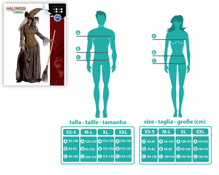 Déguisement de Sorcière Marron pour Femme Adulte, Taille M-L, Inclut Robe, Chapeau Pointu et Collier - Halloween