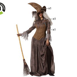 Déguisement de Sorcière Marron pour Femme Adulte, Taille M-L, Inclut Robe, Chapeau Pointu et Collier - Halloween