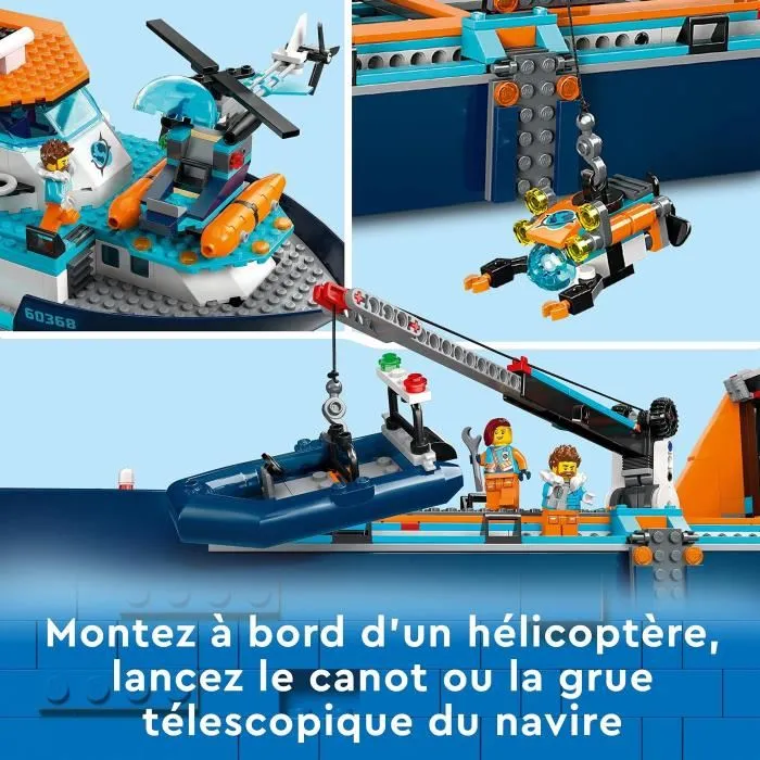 Lego City 60368 Navire d'Exploration Arctique, Jouet de Bateau Flottant avec Hélicoptère, Canot et Drone Sous-Marin pour Enfants