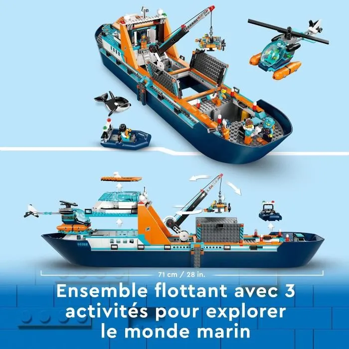 Lego City 60368 Navire d'Exploration Arctique, Jouet de Bateau Flottant avec Hélicoptère, Canot et Drone Sous-Marin pour Enfants