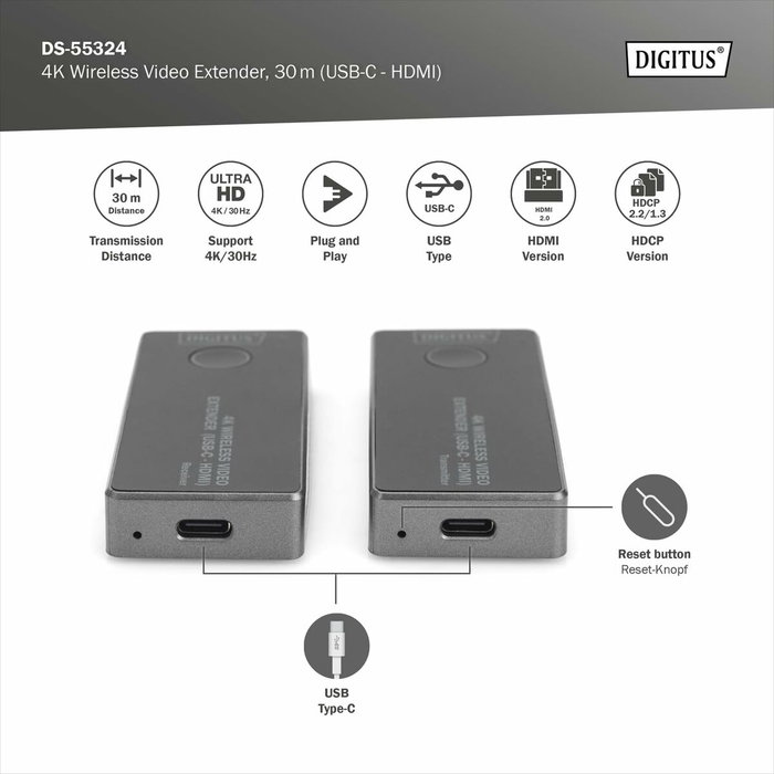Câble HDMI Digitus by Assmann 30M (USB-C - HDMI) Câble HDMI Digitus by Assmann 30M (USB-C - HDMI)
