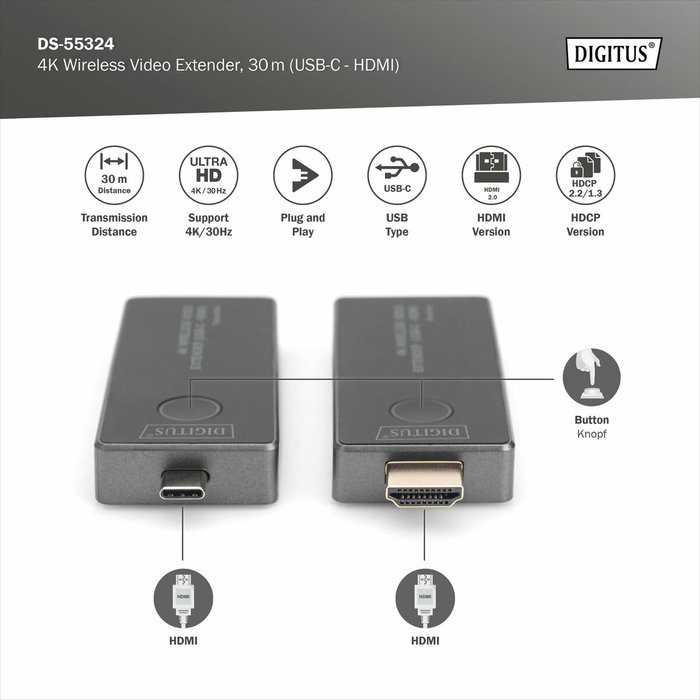 Câble HDMI Digitus by Assmann 30M (USB-C - HDMI) Câble HDMI Digitus by Assmann 30M (USB-C - HDMI)