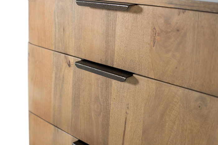 GINER Y COLOMER Table de nuit en bois de manguier naturel avec 3 tiroirs à glissières métalliques et coins arrondis - Design minimaliste moderne