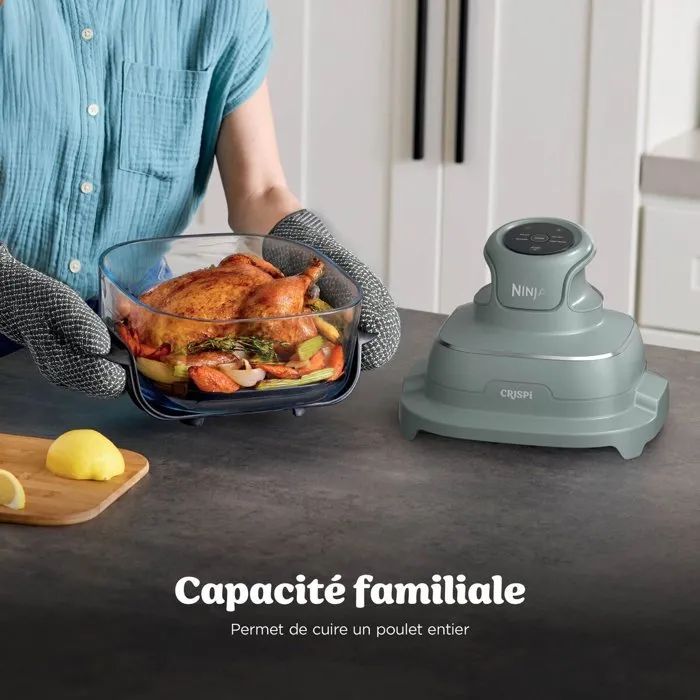Ninja CRISPi FN201EUGN8 - Friteuse sans huile en verre, 2 capacités (2,3L + 3,8L), Vert sauge