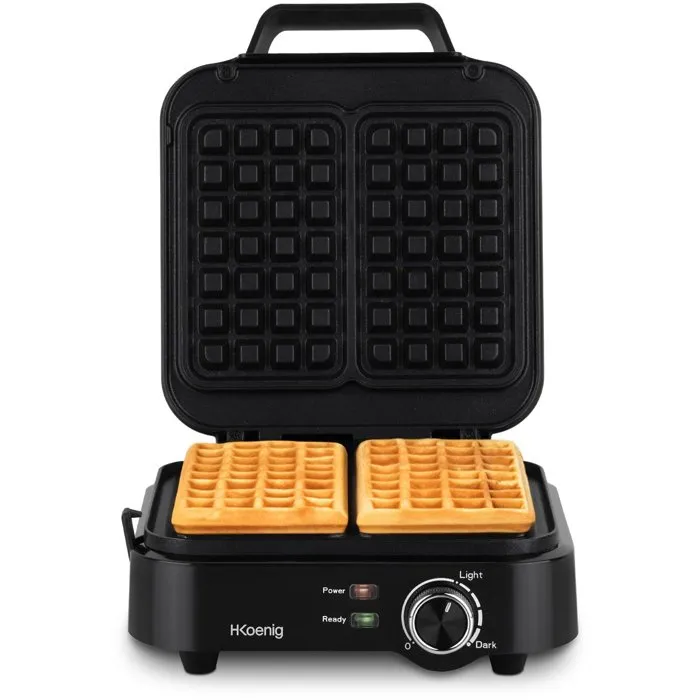 H.Koenig GFX420 Gaufrier Electrique Compact 1200 W, 2 Gaufres, Plaques Antiadhésives, Température Réglable, Noir
