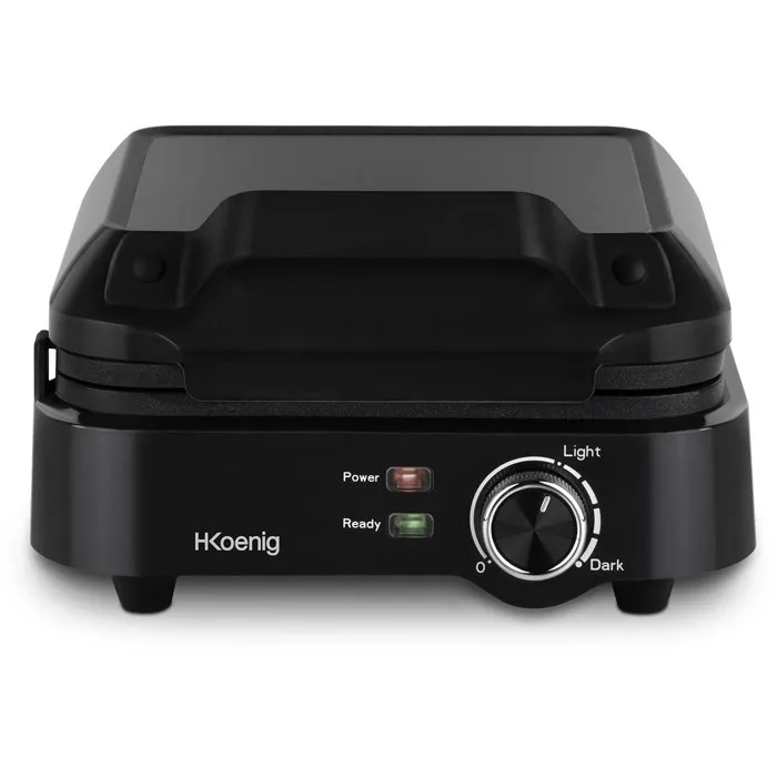 H.Koenig GFX420 Gaufrier Electrique Compact 1200 W, 2 Gaufres, Plaques Antiadhésives, Température Réglable, Noir