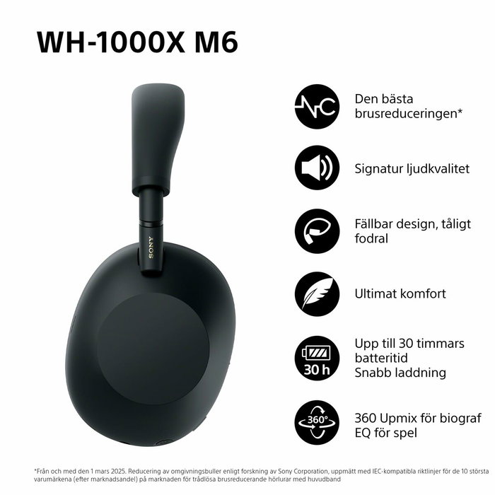 Sony WH-1000XM6 Casque audio sans fil réduction de bruit WH1000XM6B.CE7 Noir Sony WH-1000XM6 Casque audio sans fil réduction de bruit WH1000XM6B.CE7 Noir